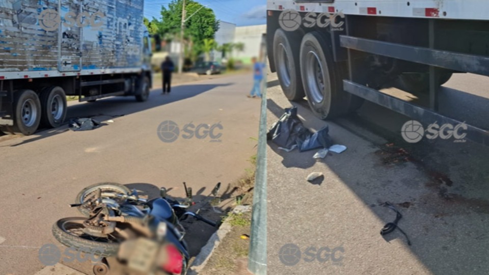 Motociclista tem perna dilacerada após ser atingida por caminhão em Porto Velho