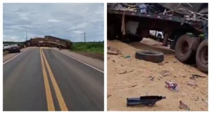 Acidente com três carretas interdita a BR-364 entre Cacoal e Presidente Médici