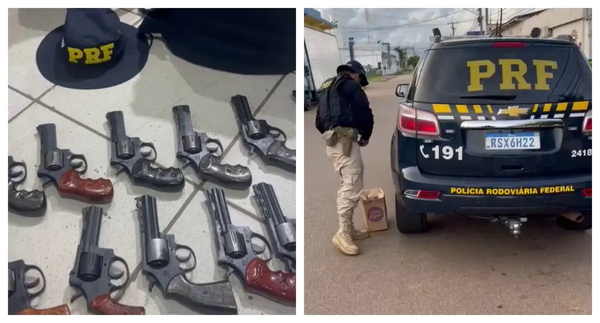 PRF apreende 14 armas em ônibus na BR-364 e prende passageiro