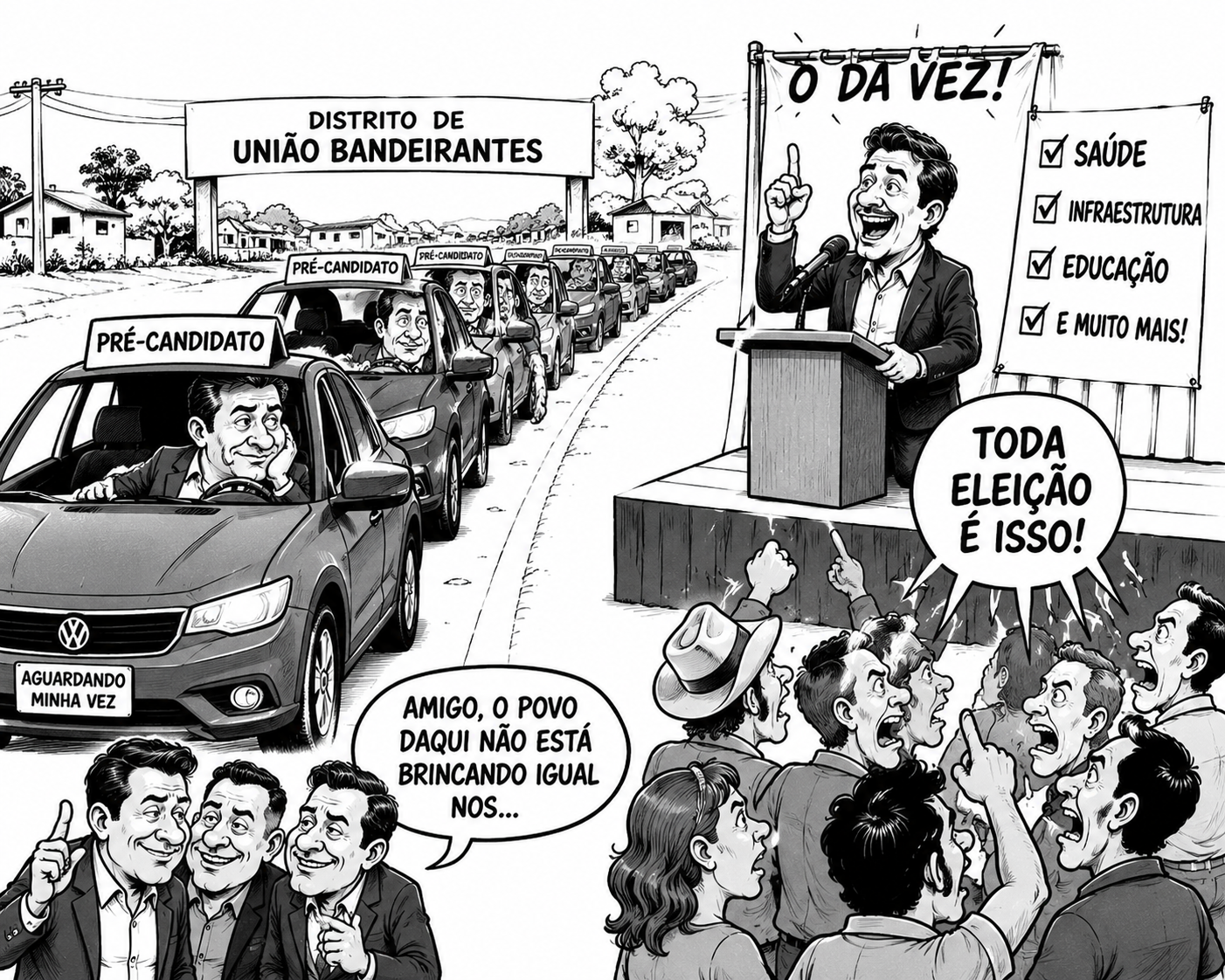 CHARGE – TODO ANO DE ELEIÇÃO SÃO MUITAS AS PROMESSAS, SÓ PROMESSAS