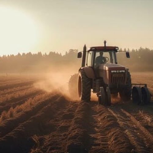 Farmer working outdoors harvesting wheat at sunset generated by artificial intelligence