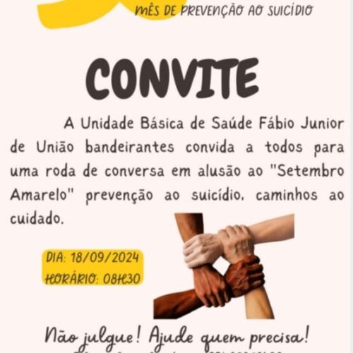 Unidade básica de UB vai realizar palestra sobre o “Setembro Amarelo” mês de prevenção ao suicídio