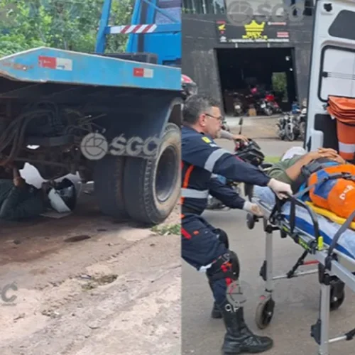 Motociclista fica gravemente ferido após acidente e parar debaixo de guincho em Porto Velho