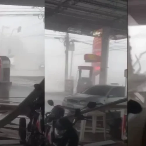 Ventania destrói parte de posto de combustível durante temporal em Porto Velho