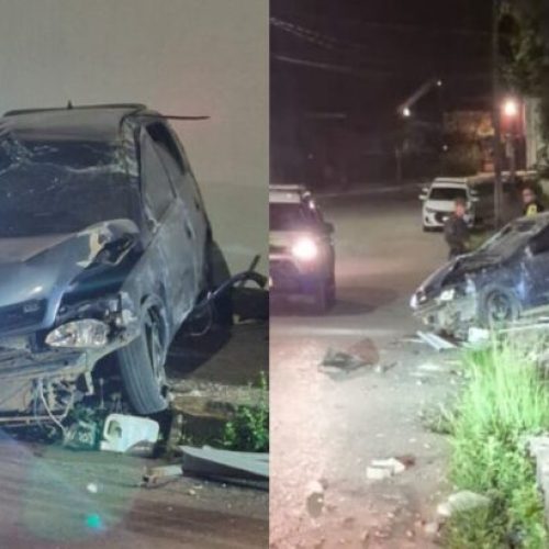Carro capota na contramão e motorista foge no Centro de Porto Velho
