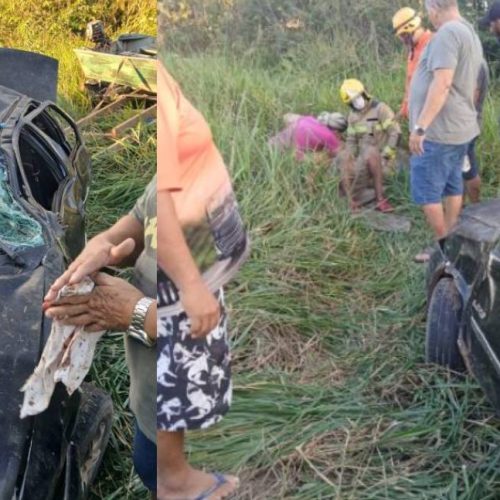 Pneu estoura e carro com cinco pescadores capota na BR-364