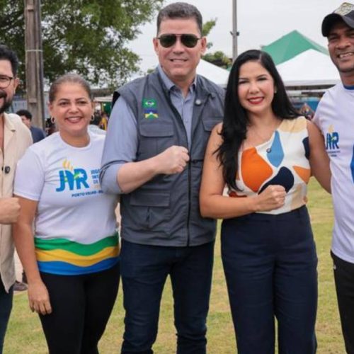 Deputada federal Cristiane Lopes e governador Marcos Rocha entregam nova praça do Abobrão