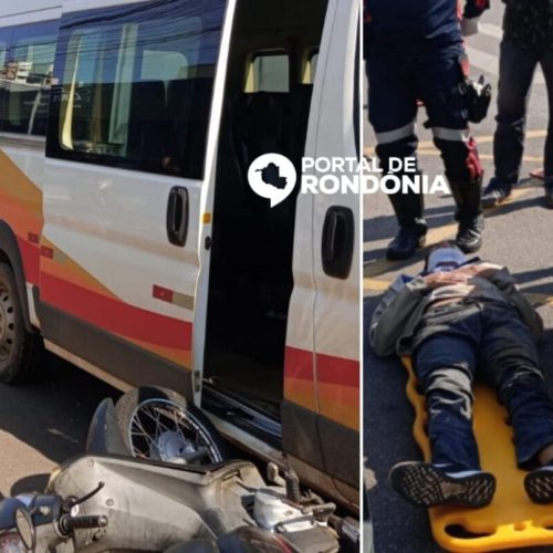 Caminhão sem freio provoca engavetamento e deixa motociclista ferido no centro de Porto Velho