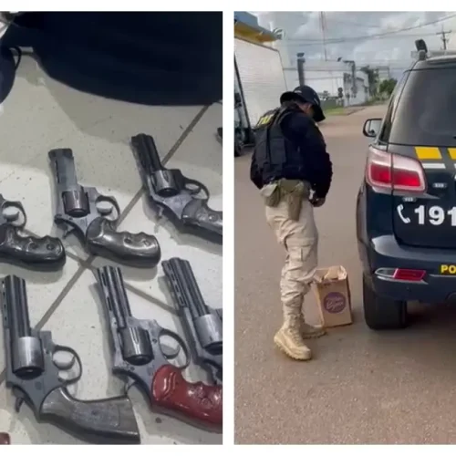 PRF apreende 14 armas em ônibus na BR-364 e prende passageiro