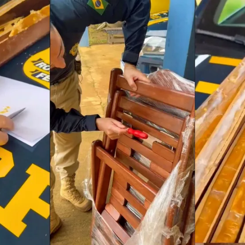Cocaína encontrada escondida dentro de cadeiras de madeira durante fiscalização da PRF em RO — Foto: Reprodução/Polícia Rodoviária Federal (PRF)