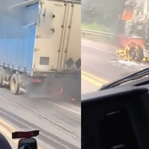 Carreta pega fogo na BR-364 e causa interdição total da pista em Jaru