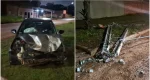Carro derruba poste e atinge muro de residência na zona Leste de Porto Velho