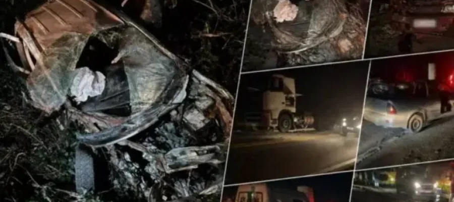 Família sobrevive a grave acidente após carro bater em carreta parada na BR-364