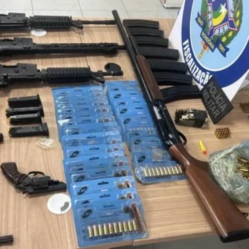 Operação conjunta apreende fuzis, pistolas e centenas de munições em caminhão no interior de Rondônia