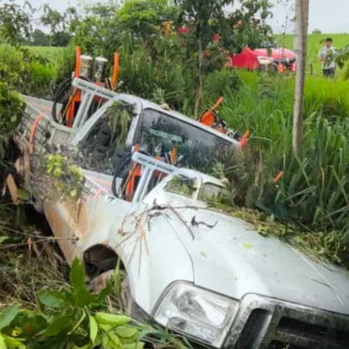 Pneu estoura e motorista perde controle de camionete na RO-303
