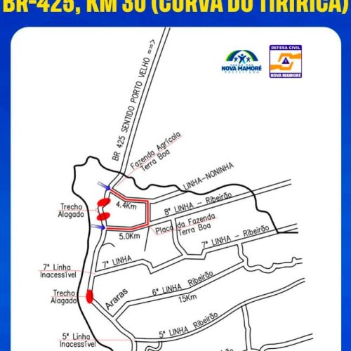 Prefeitura de Nova Mamoré divulga desvio a trecho alagado da BR-425