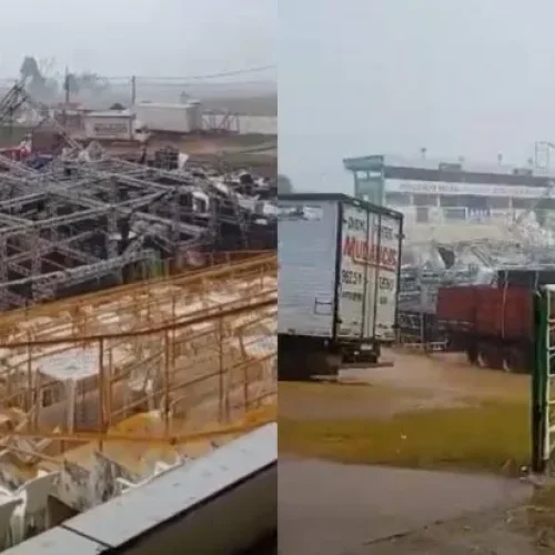 Vendaval registrado na tarde desta segunda-feira (20) atinge parque de exposições em Ariquemes
