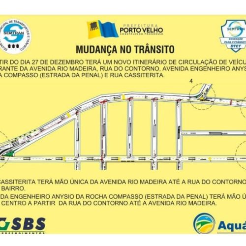 Mudanças de sentido em vias de Porto Velho começam a valer a partir da madrugada de sexta-feira (27)